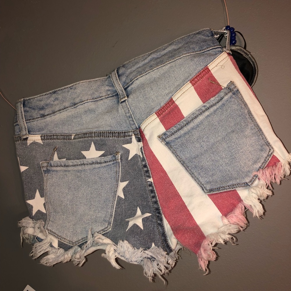 destroyed denim USA high rise denim shorts